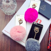 Fundas Rabbit Fur Ball Tassels Metal Ring Cases Soft TPU + Hard PC Girly Coque Cover For Iphone6 I6 For iphone 6 6s / Plus Case