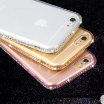 Luxury Bling Diamond Frame Transparent TPU Case Soft Silicone Cover PC Plating Edge Rose Gold Capa For iPhone For Samsung Galaxy